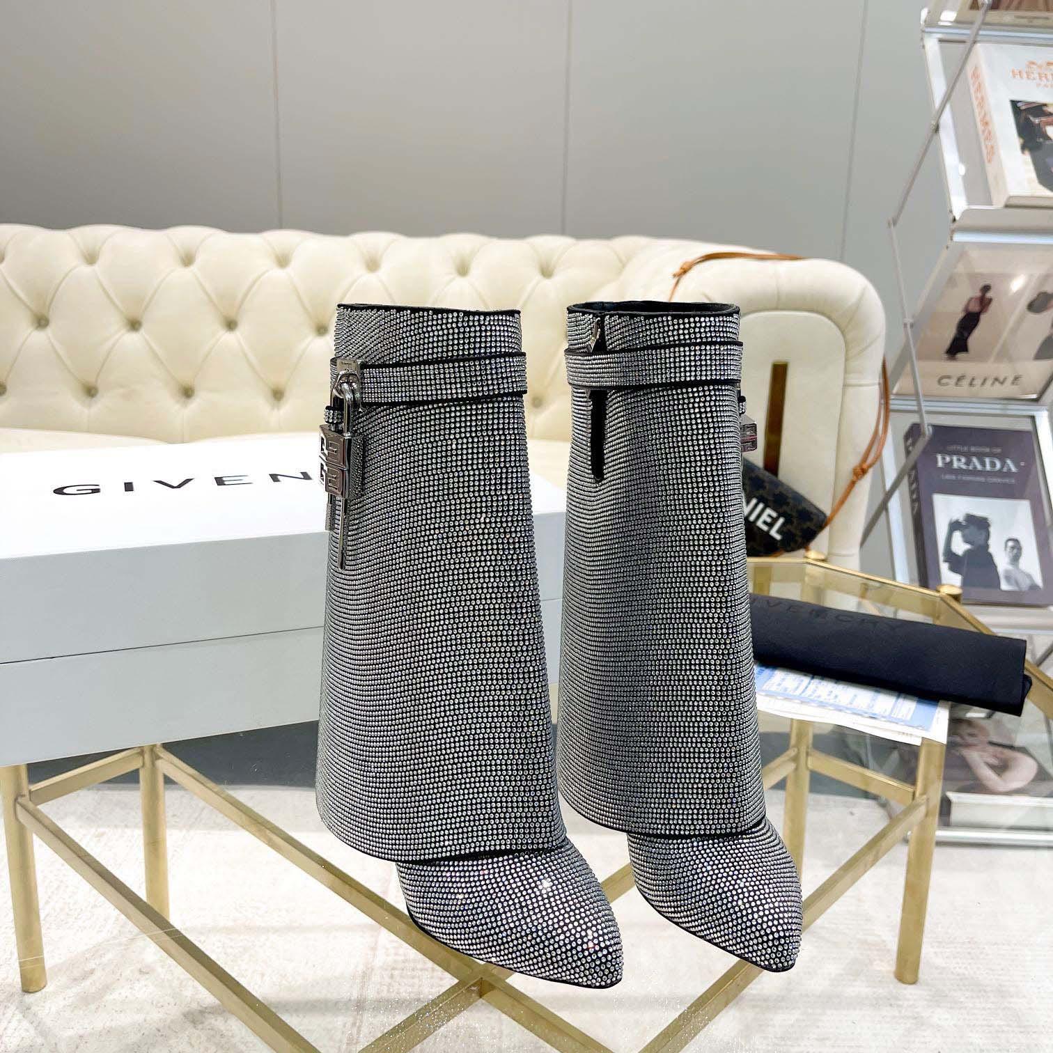 Givenchy Shark Lock Leather Knee-high Boots - FashionPlug