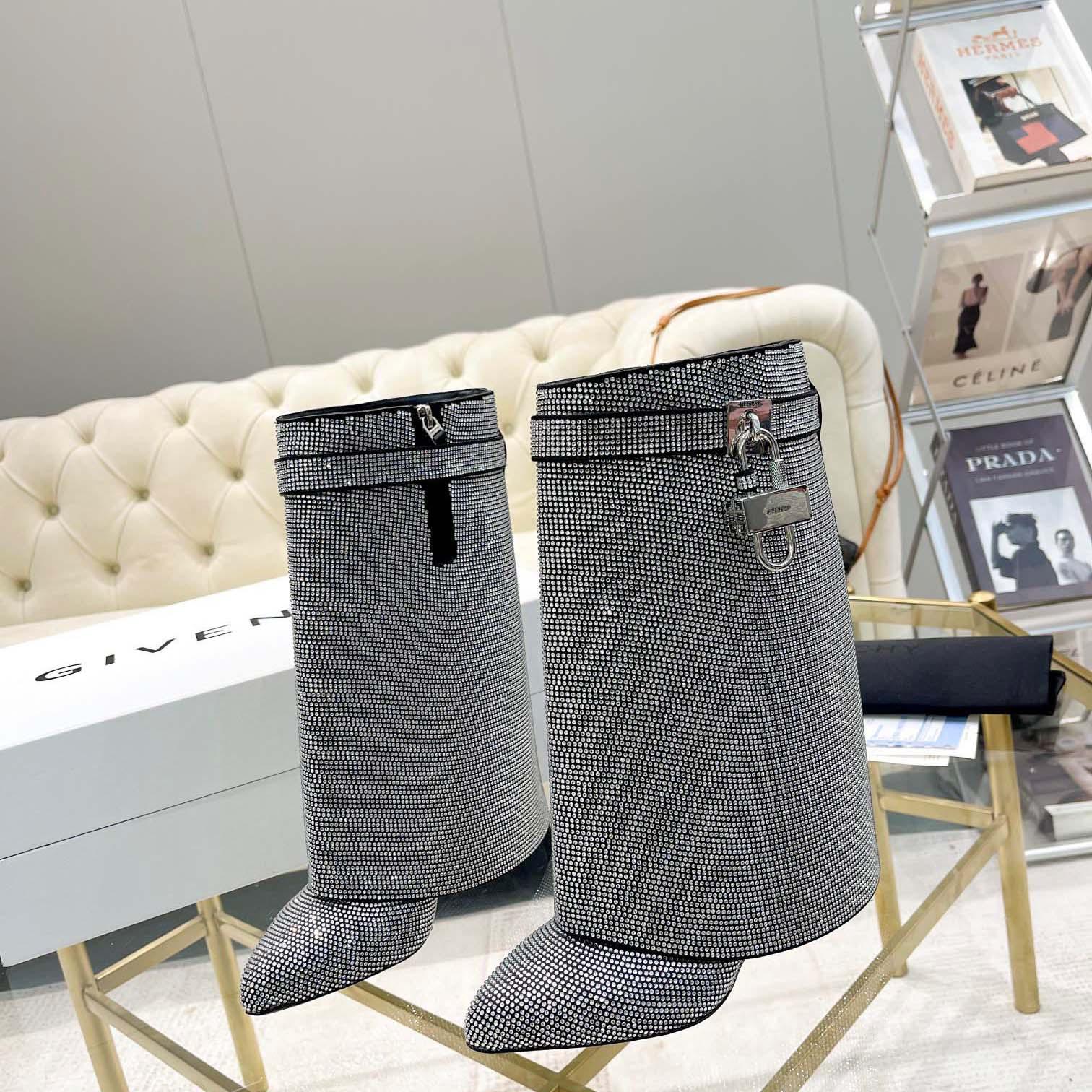 Givenchy Shark Lock Leather Knee-high Boots - FashionPlug