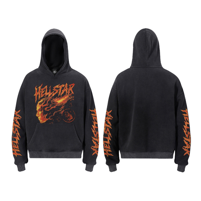 Hellstar Blazing Flame Washed Hoodie  - FashionPlug