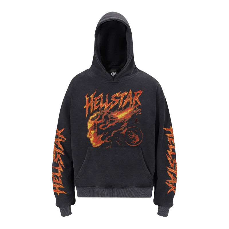 Hellstar Blazing Flame Washed Hoodie  - FashionPlug
