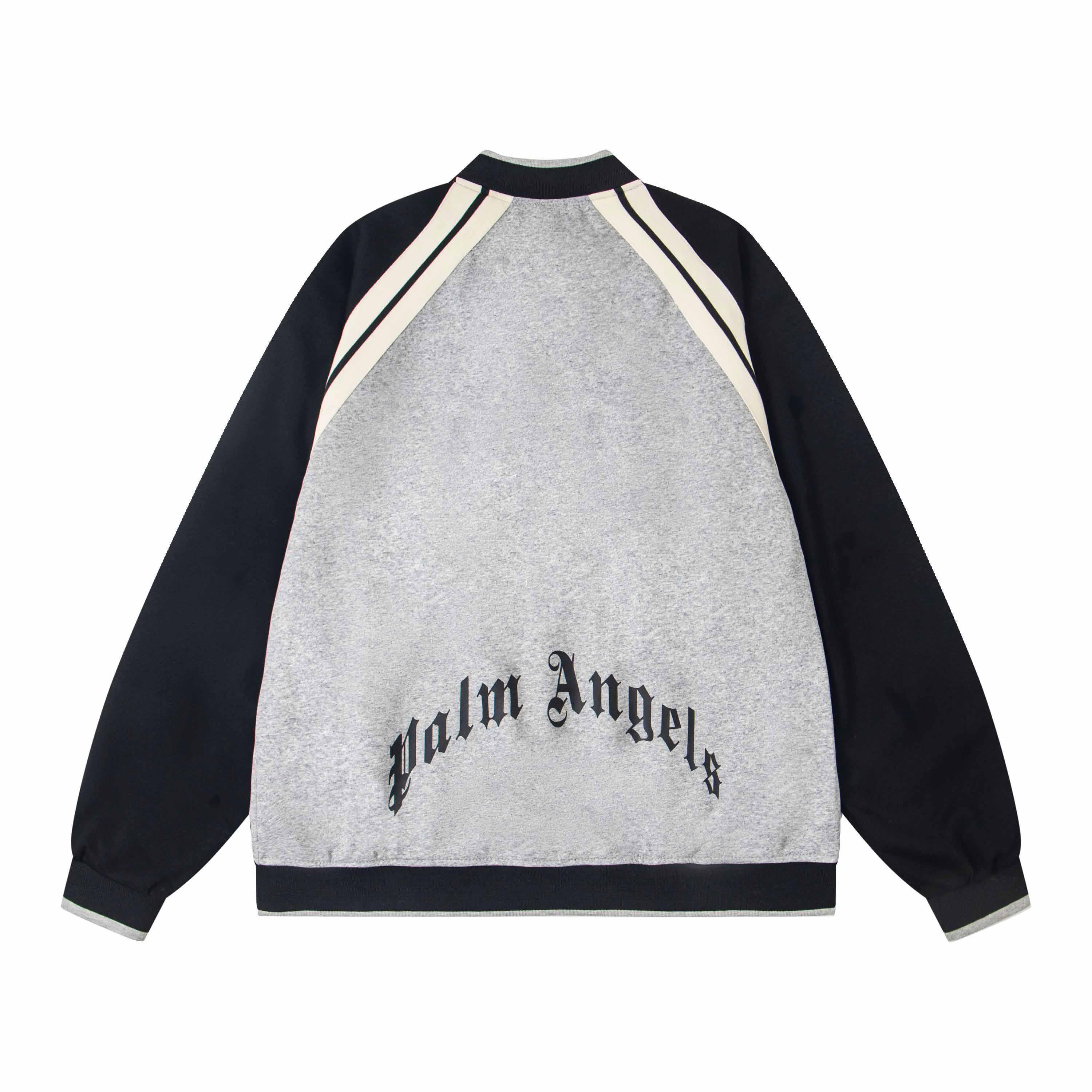 Palm Angels Curved Logo Track Varsity Jacket - FashionPlug