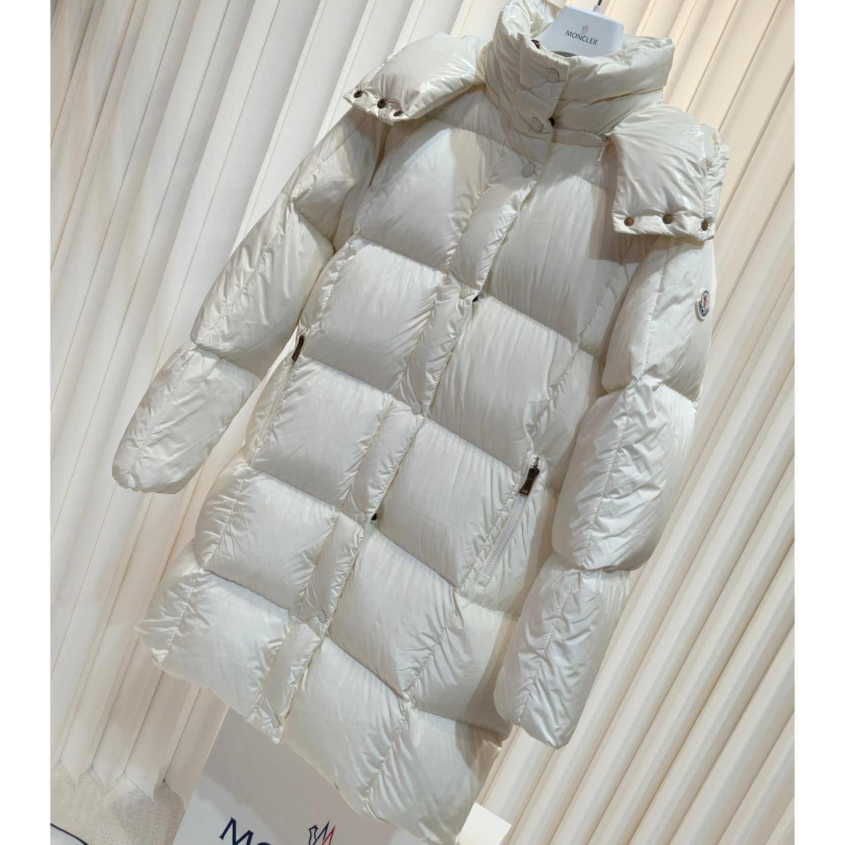 Moncler Litte Square-Quilted Hooded Long Down Jacket - FashionPlug