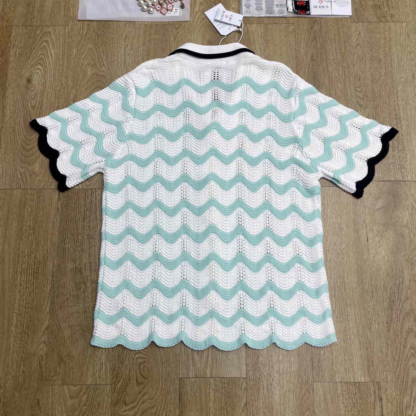 Casablanca Gradient Wave Cotton Crochet Short Sleeve Shirt   D0110 - FashionPlug
