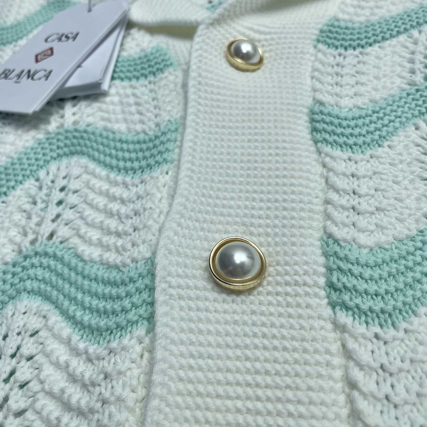 Casablanca Gradient Wave Cotton Crochet Short Sleeve Shirt   D0110 - FashionPlug