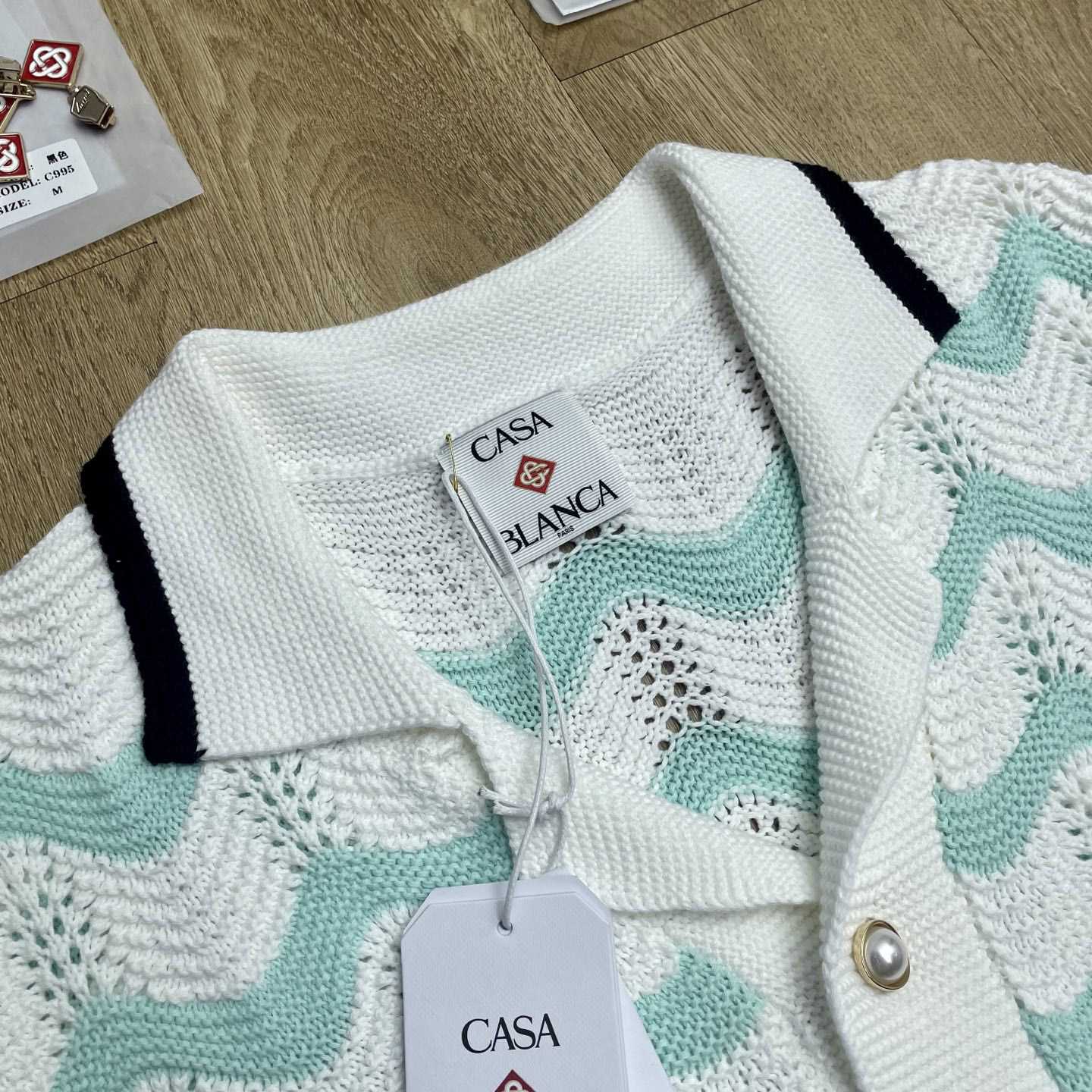 Casablanca Gradient Wave Cotton Crochet Short Sleeve Shirt   D0110 - FashionPlug