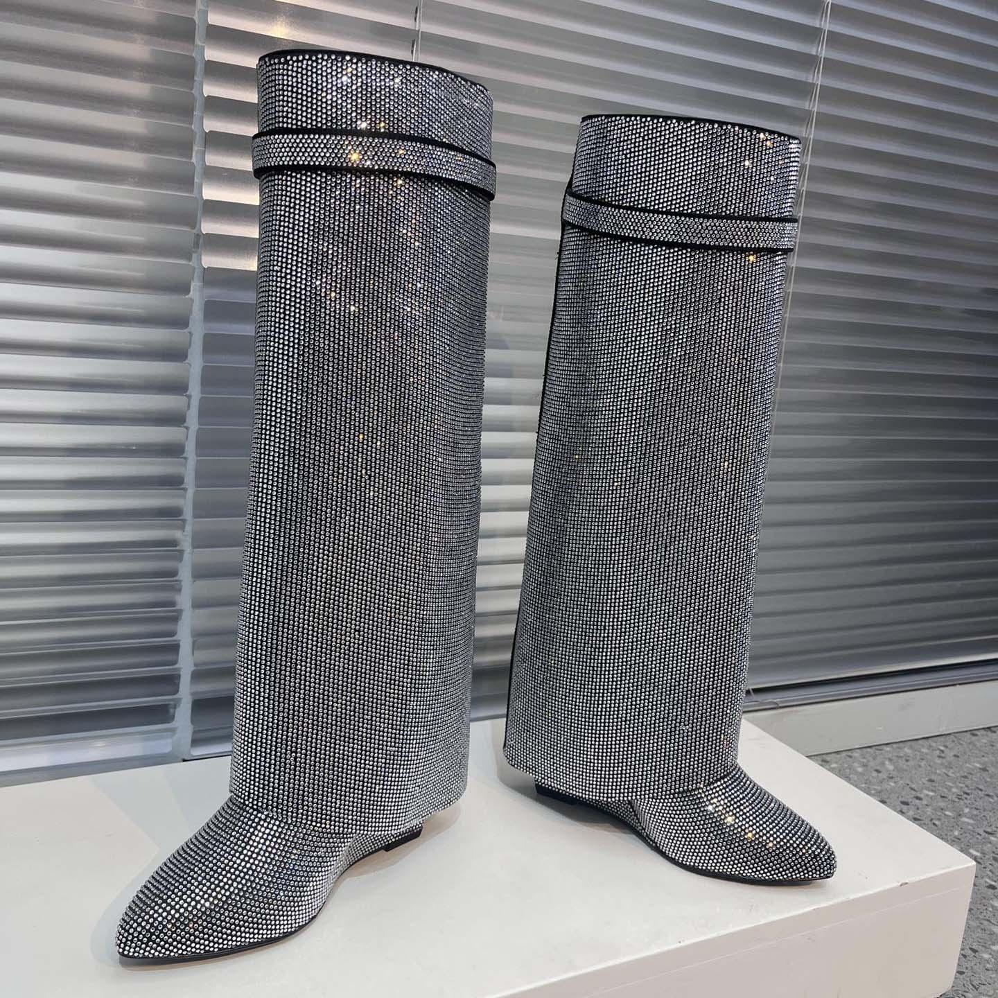 Givenchy Shark Lock Leather Knee-high Boots - FashionPlug