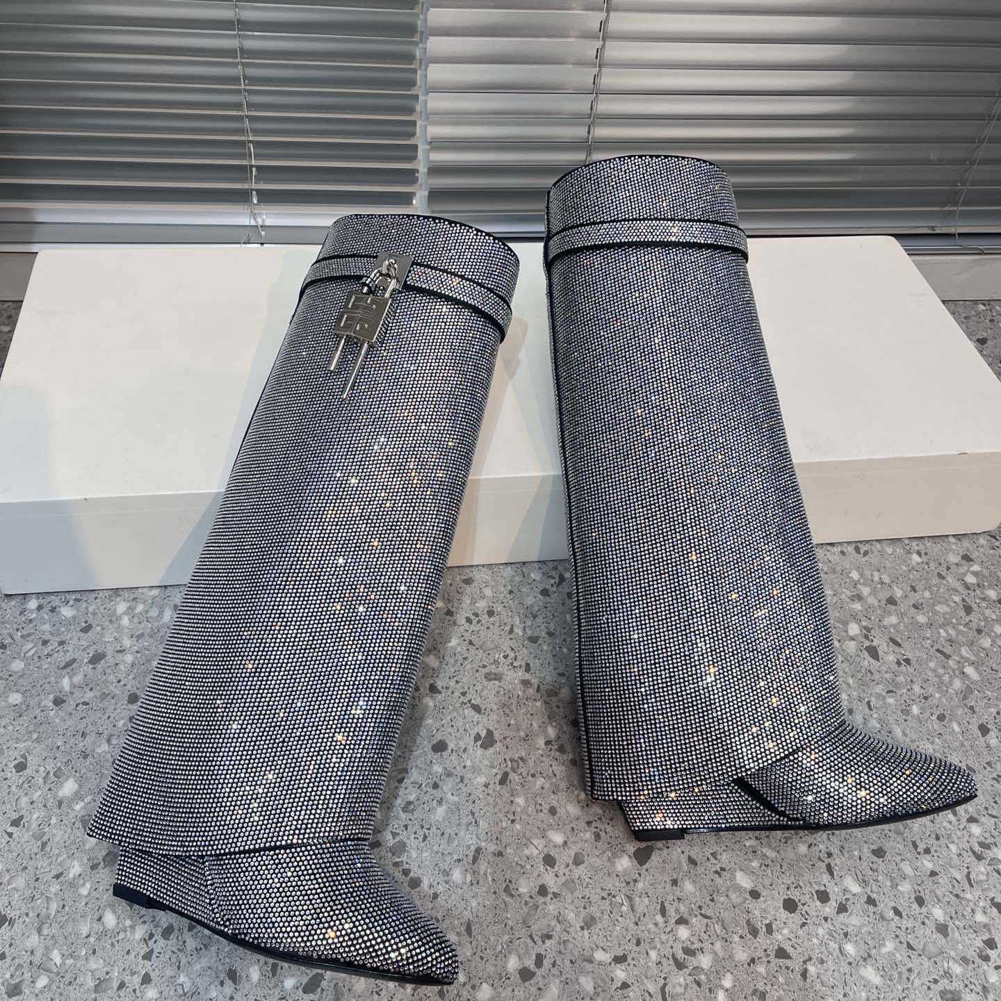 Givenchy Shark Lock Leather Knee-high Boots - FashionPlug