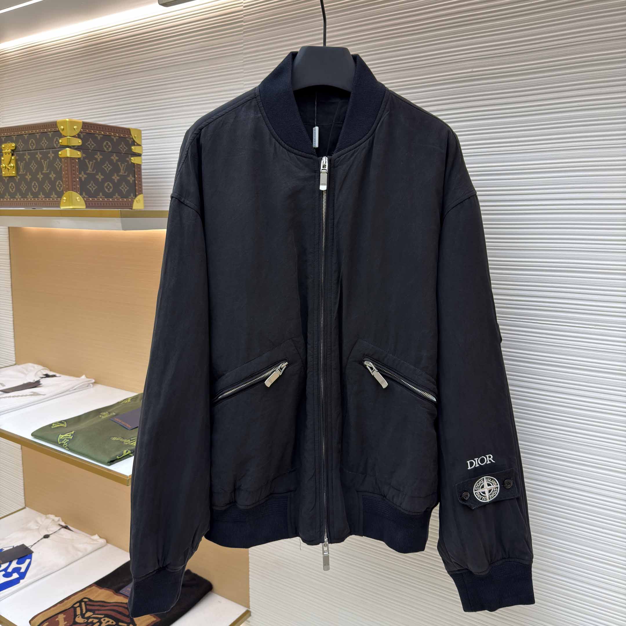 Dior x Stone Island Habotai Silk Blend Bomber Jacket Black  - FashionPlug