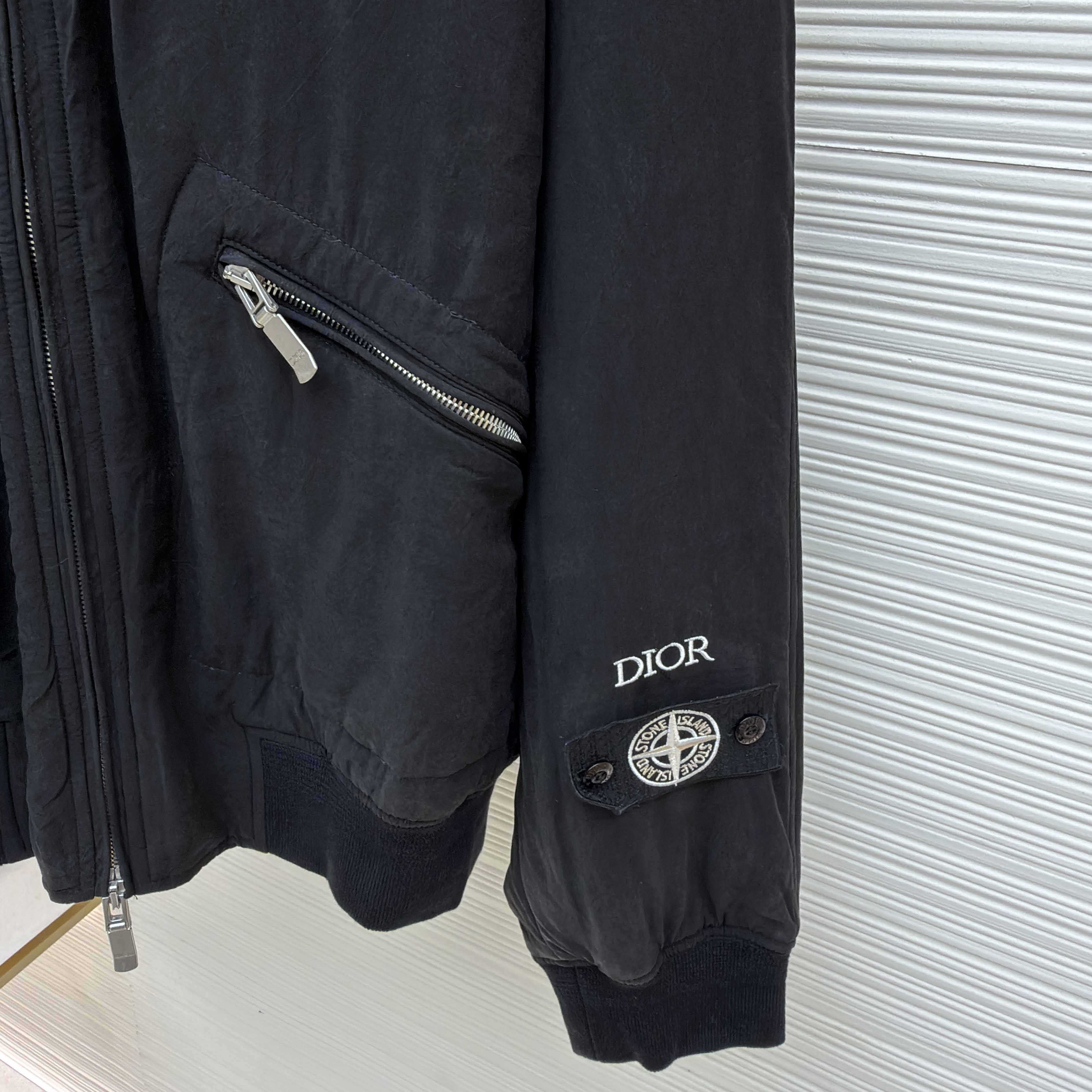 Dior x Stone Island Habotai Silk Blend Bomber Jacket Black  - FashionPlug