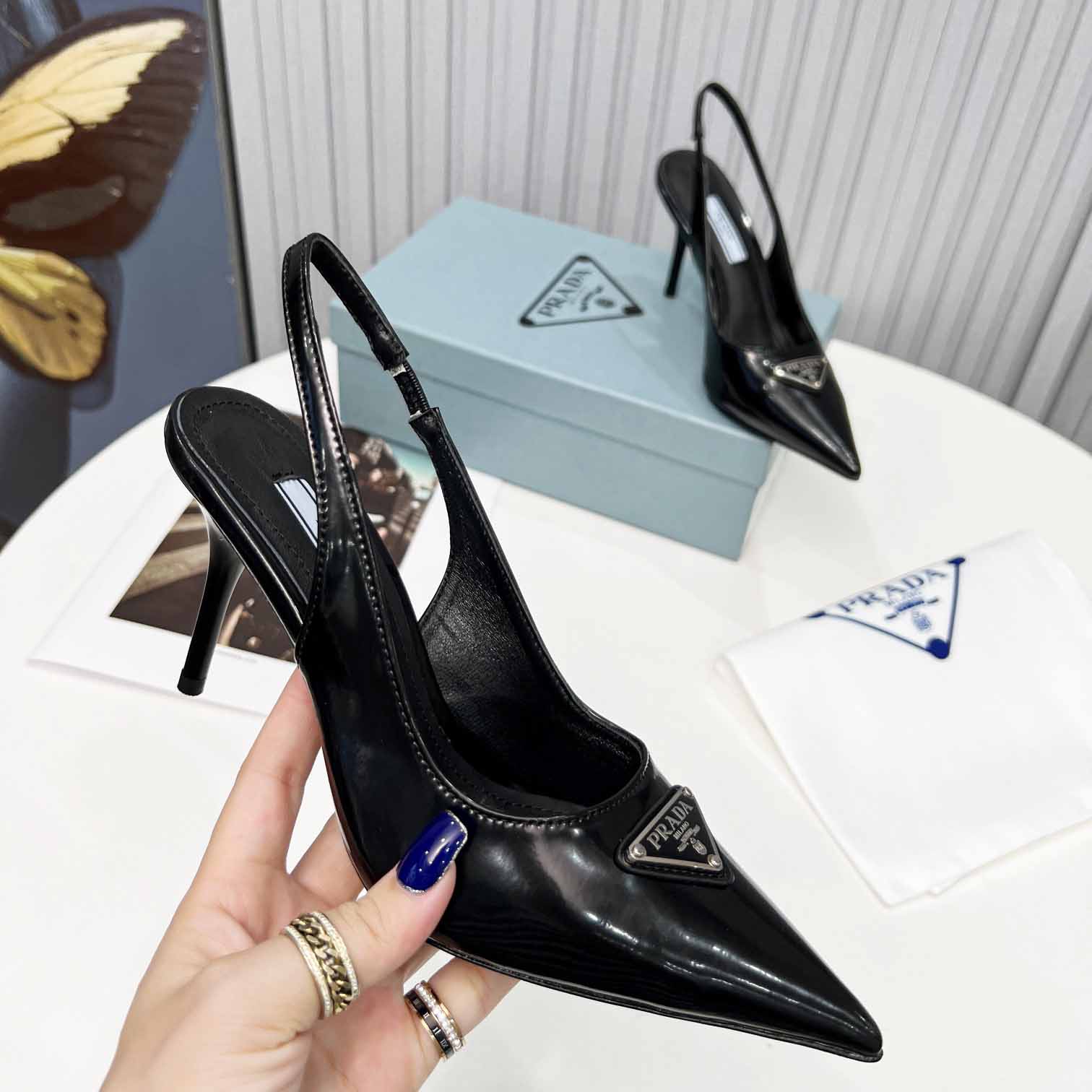 Prada Brushed Leather Slingback Pumps - FashionPlug