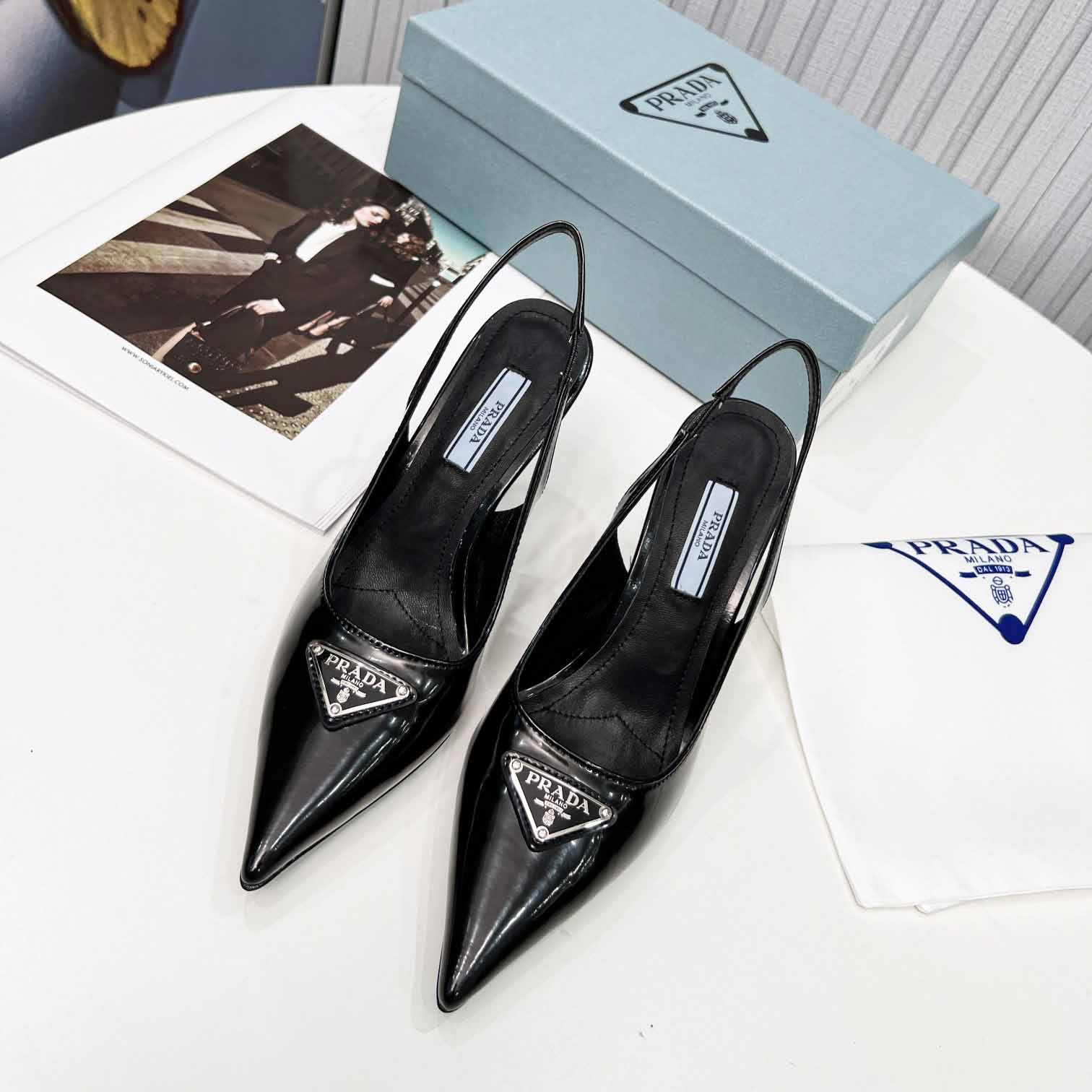 Prada Brushed Leather Slingback Pumps - FashionPlug