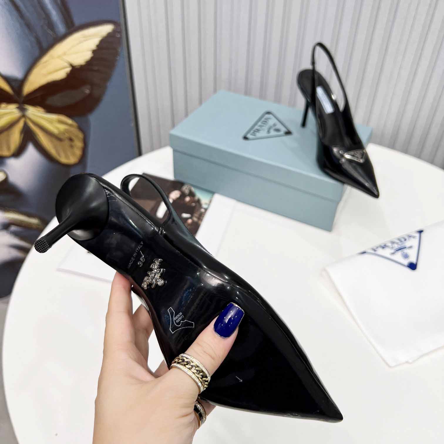 Prada Brushed Leather Slingback Pumps - FashionPlug