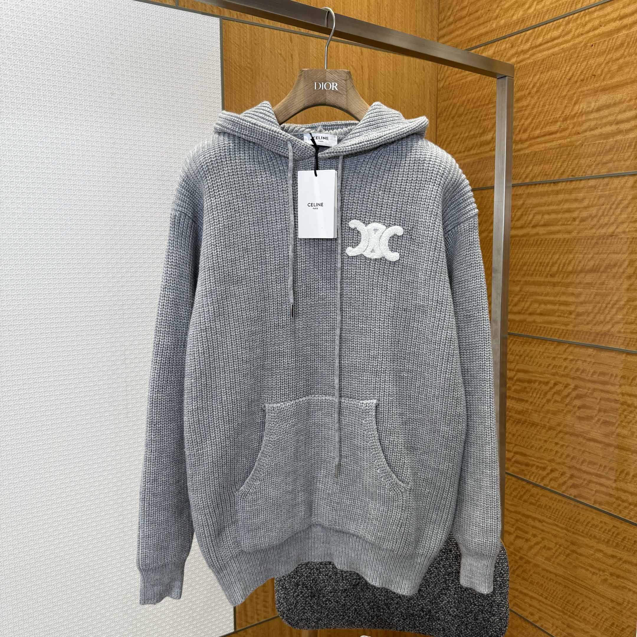 Celine Hooded Sweater In Ribbed Wool - FashionPlug