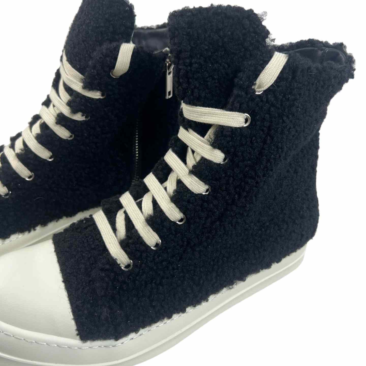 Rick Owens Fur High Top Sneakers - FashionPlug