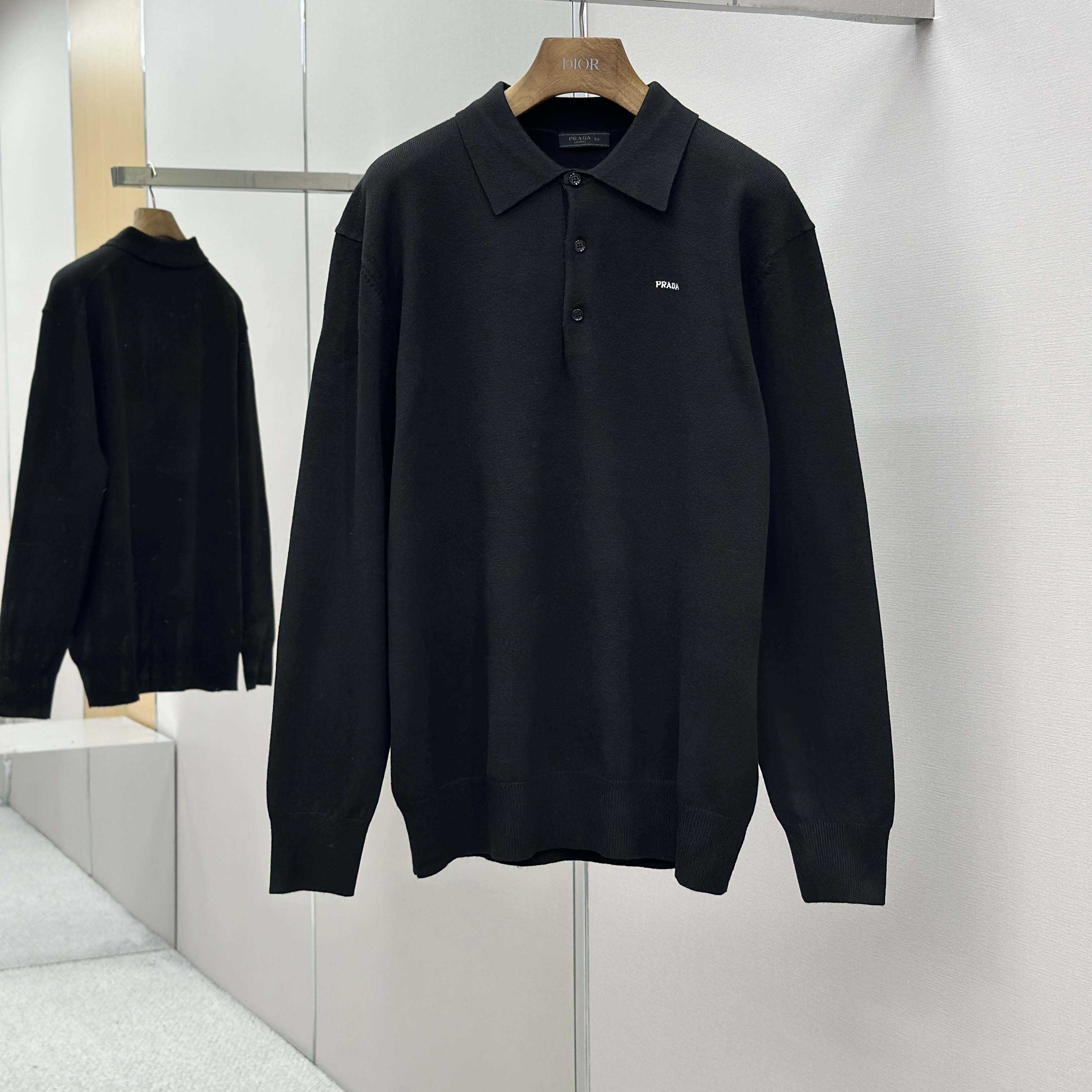 Prada Long-sleeved Superfine Wool Polo Sweater - FashionPlug