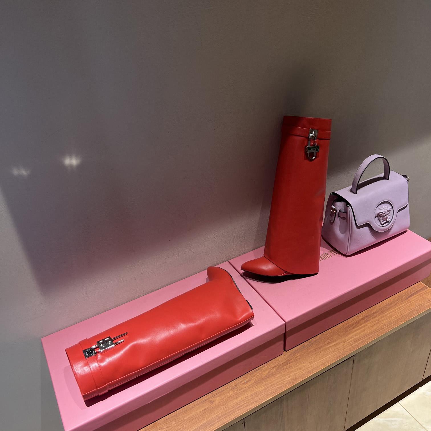 Givenchy Shark Lock Leather Knee-high Boots - FashionPlug