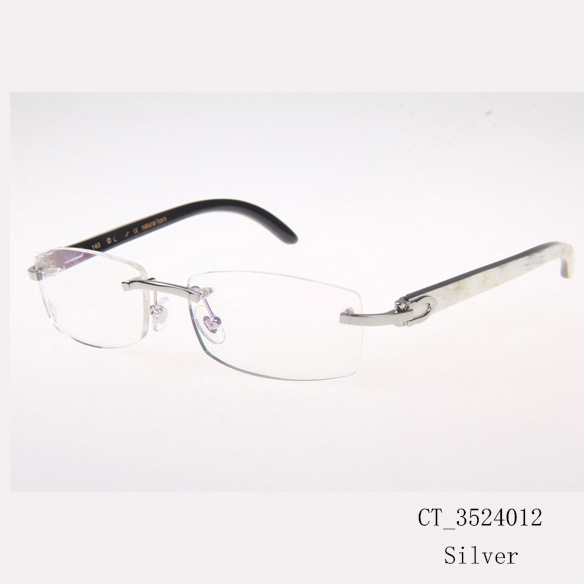 Cartier CT_3524012 White Mix Black Buffalo Eyeglasses In Silver - FashionPlug