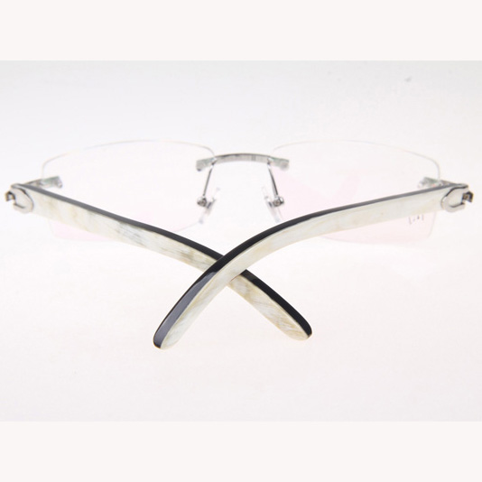 Cartier CT_3524012 White Mix Black Buffalo Eyeglasses In Silver - FashionPlug