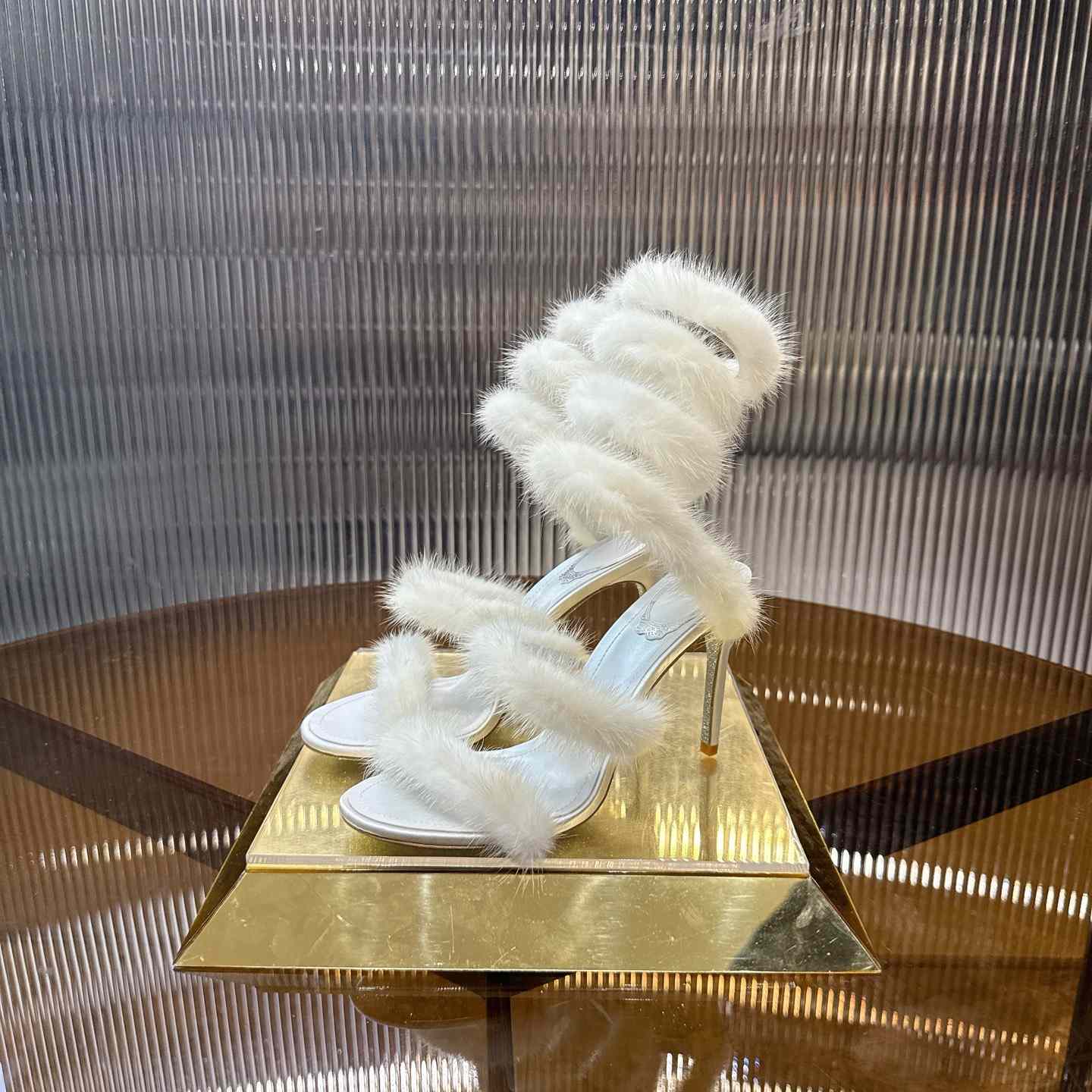 Rene Caovilla Lapin Fur-embellished 95mm Sandal   - FashionPlug