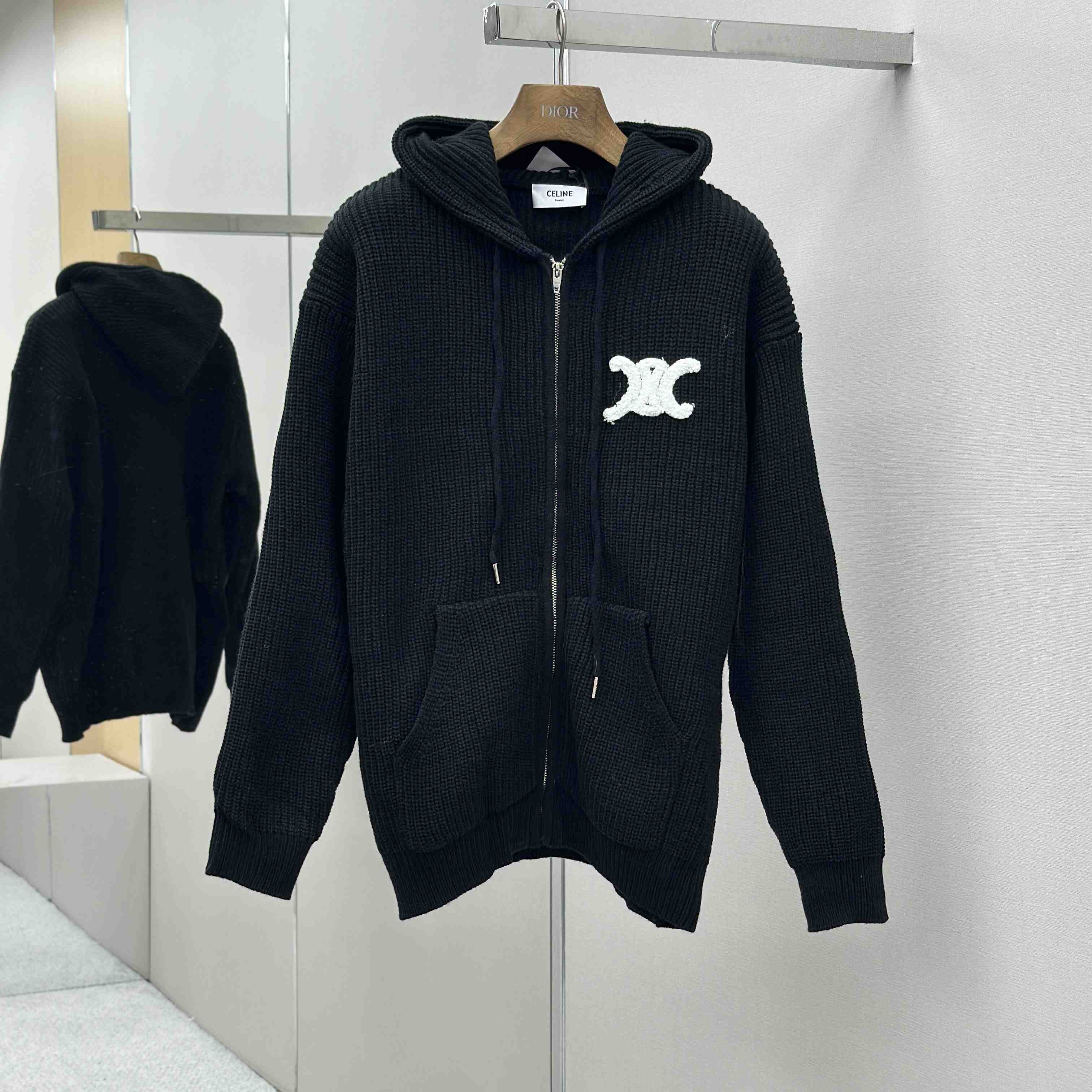 Celine Hooded Cardigan In Ribbed Wool - FashionPlug