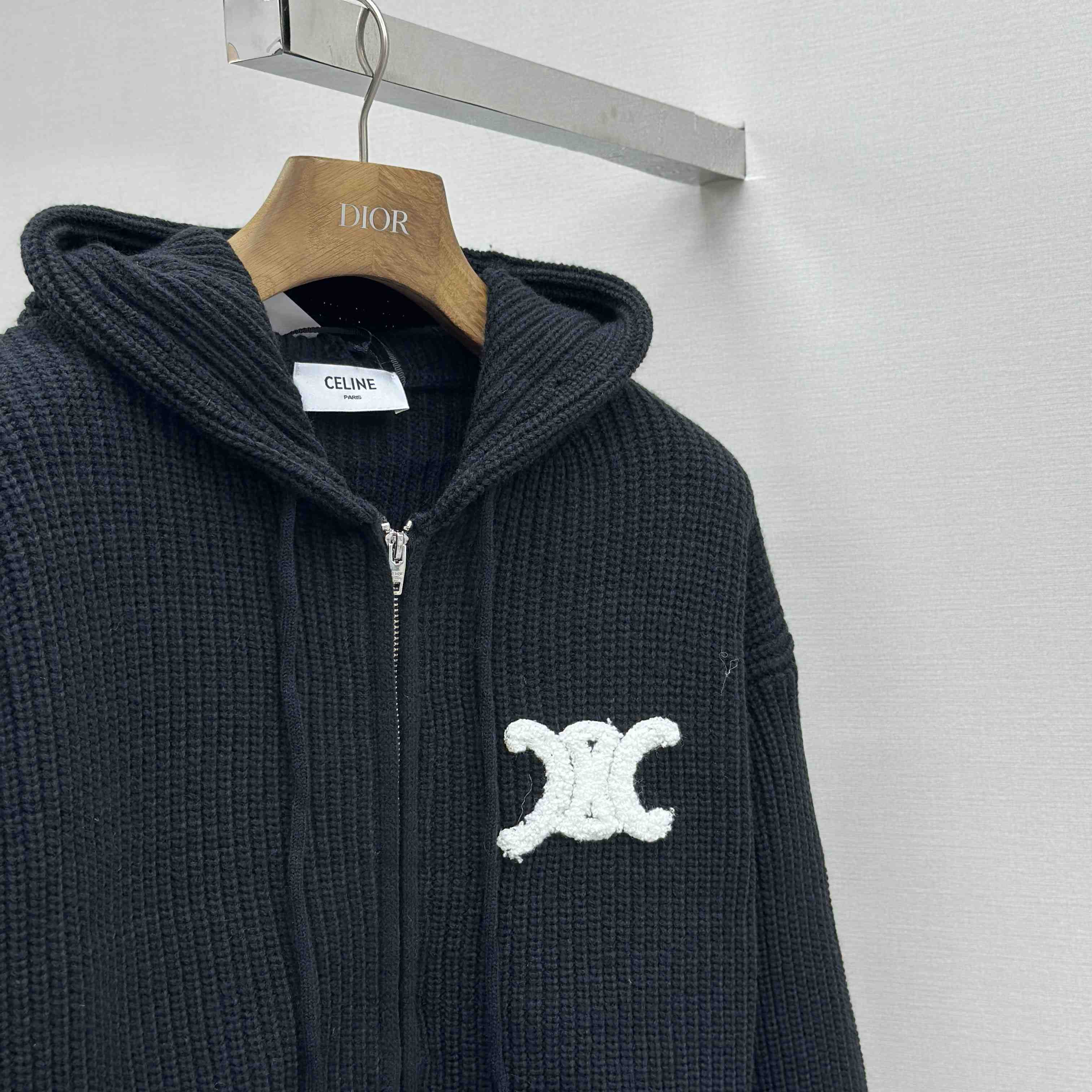 Celine Hooded Cardigan In Ribbed Wool - FashionPlug