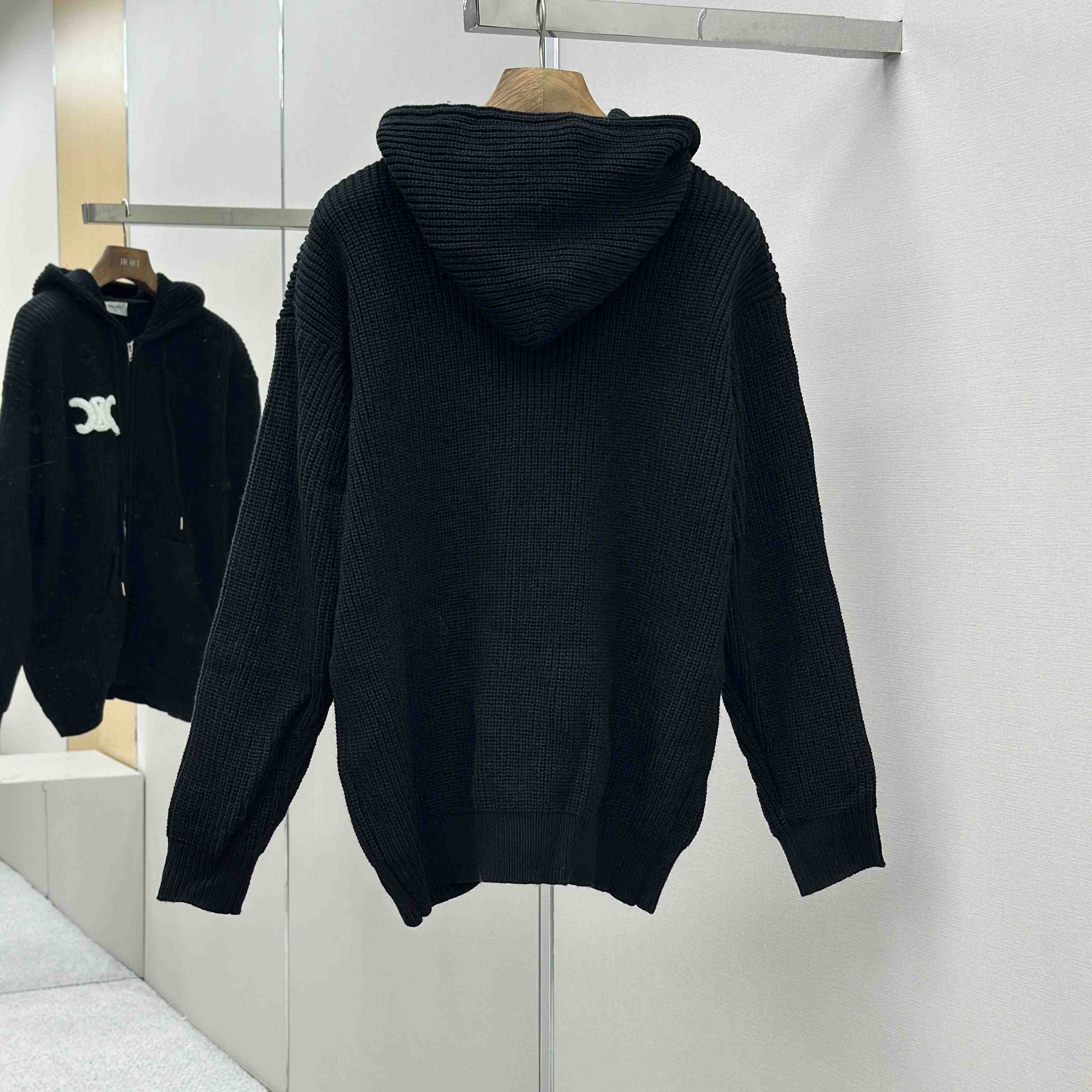 Celine Hooded Cardigan In Ribbed Wool - FashionPlug