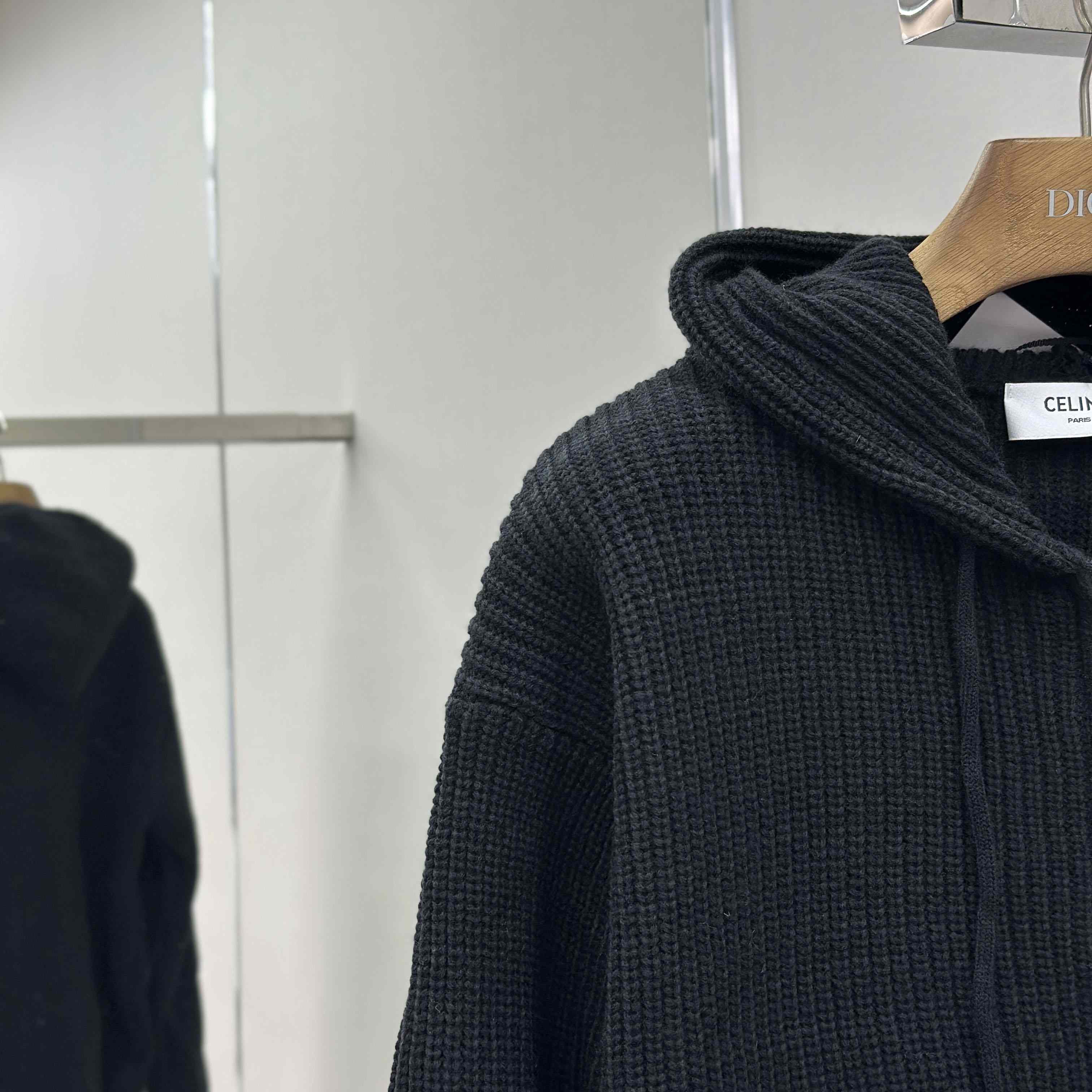 Celine Hooded Cardigan In Ribbed Wool - FashionPlug