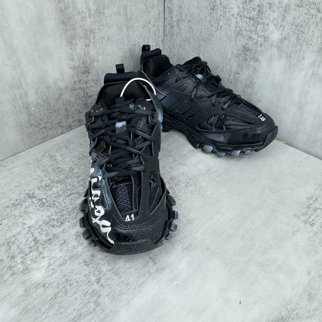 Balenciaga Track Signature Sneaker In Black And White - FashionPlug