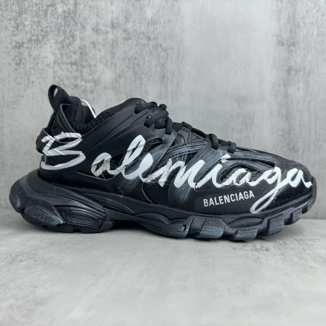 Balenciaga Track Signature Sneaker In Black And White - FashionPlug