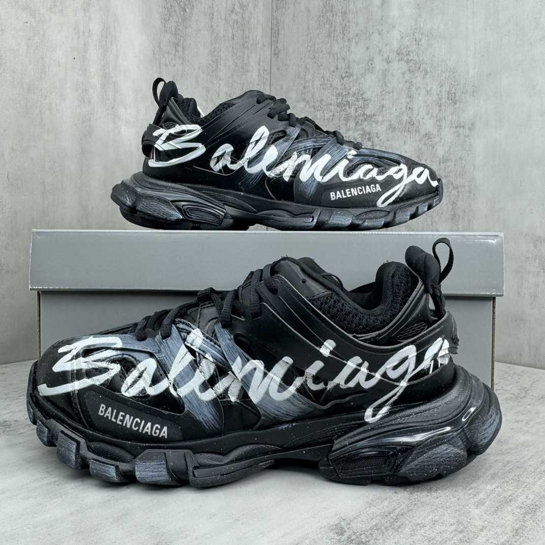 Balenciaga Track Signature Sneaker In Black And White - FashionPlug