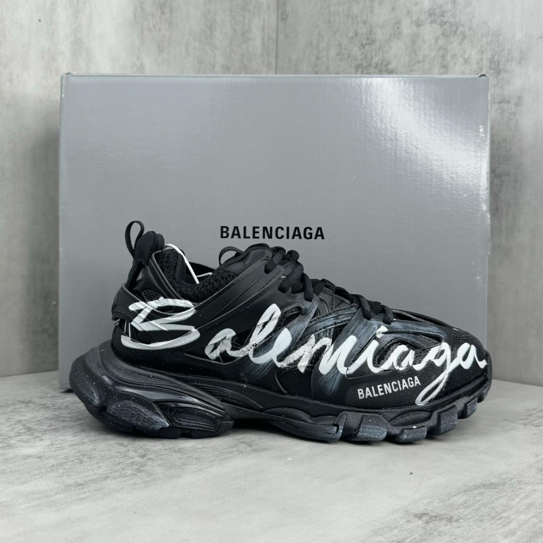 Balenciaga Track Signature Sneaker In Black And White - FashionPlug