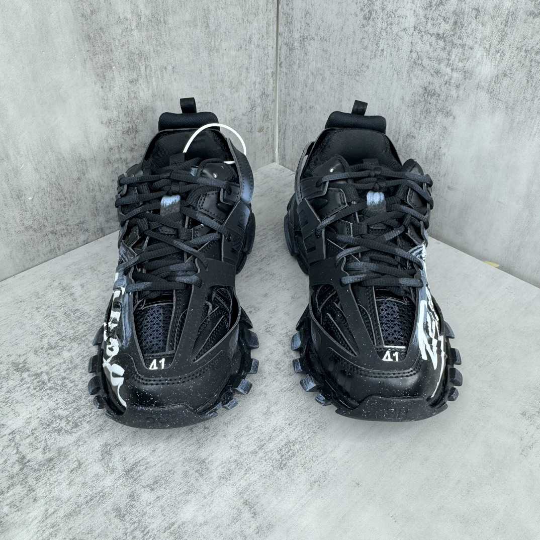 Balenciaga Track Signature Sneaker In Black And White - FashionPlug
