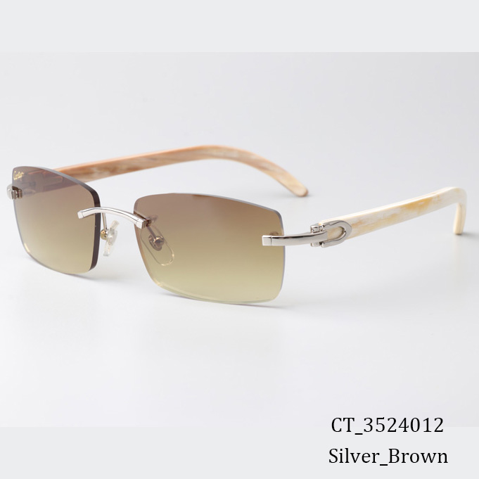 Cartier CT_3524012 White Buffalo Sunglasses In Silver Brown - FashionPlug