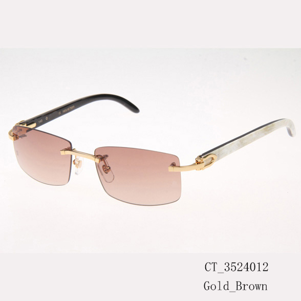 Cartier CT_3524012 White Mix Black Buffalo Sunglasses In Gold Brown - FashionPlug