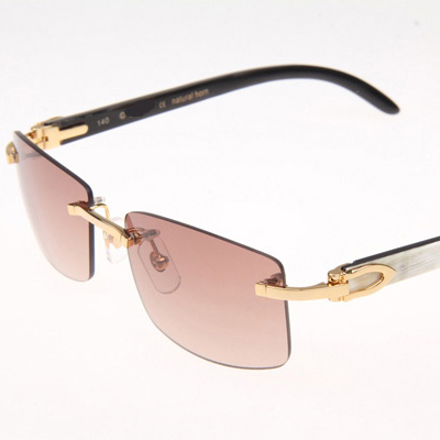 Cartier CT_3524012 White Mix Black Buffalo Sunglasses In Gold Brown - FashionPlug