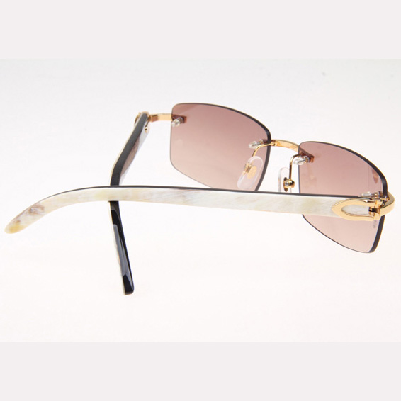 Cartier CT_3524012 White Mix Black Buffalo Sunglasses In Gold Brown - FashionPlug