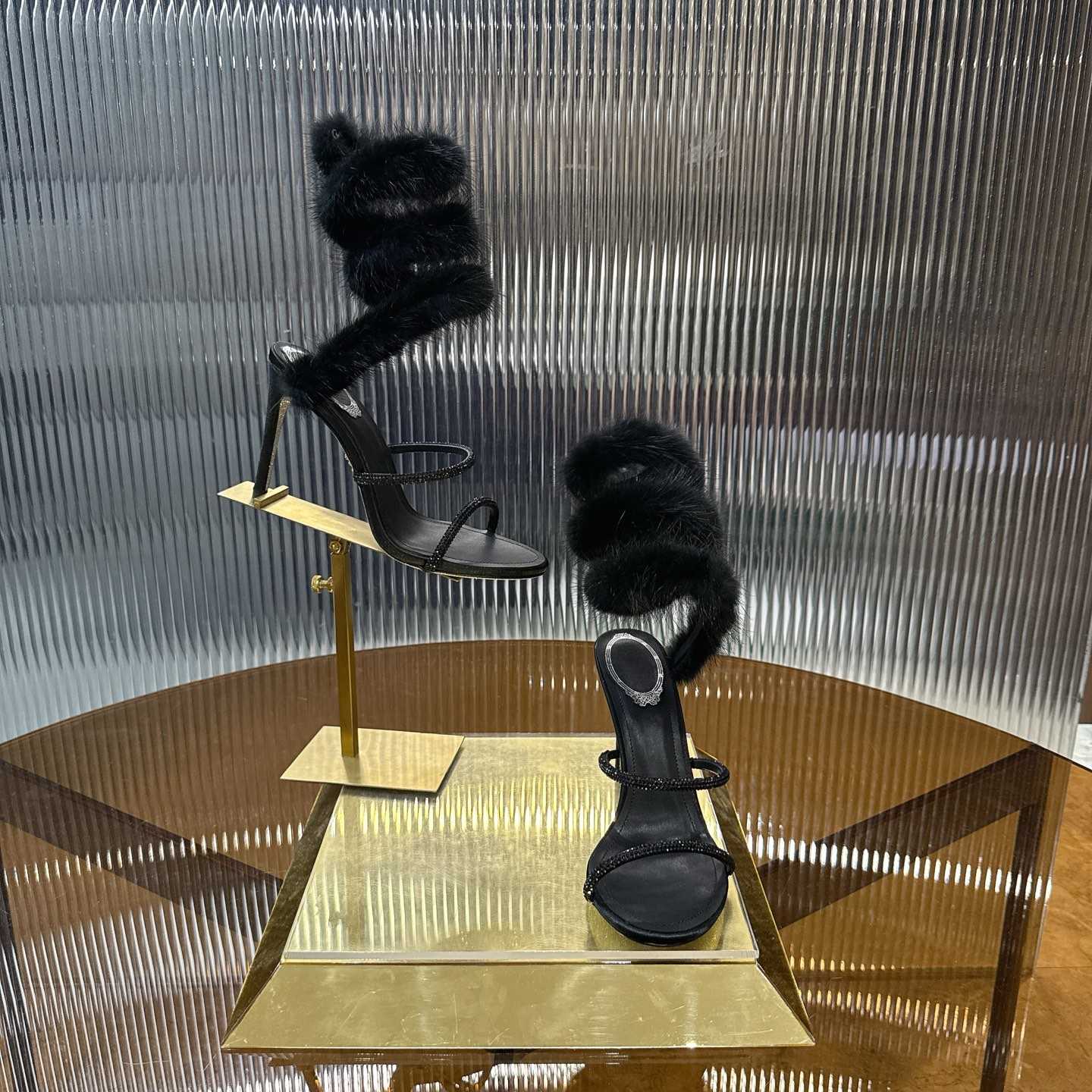 Rene Caovilla Lapin Fur-embellished 95mm Sandal   - FashionPlug