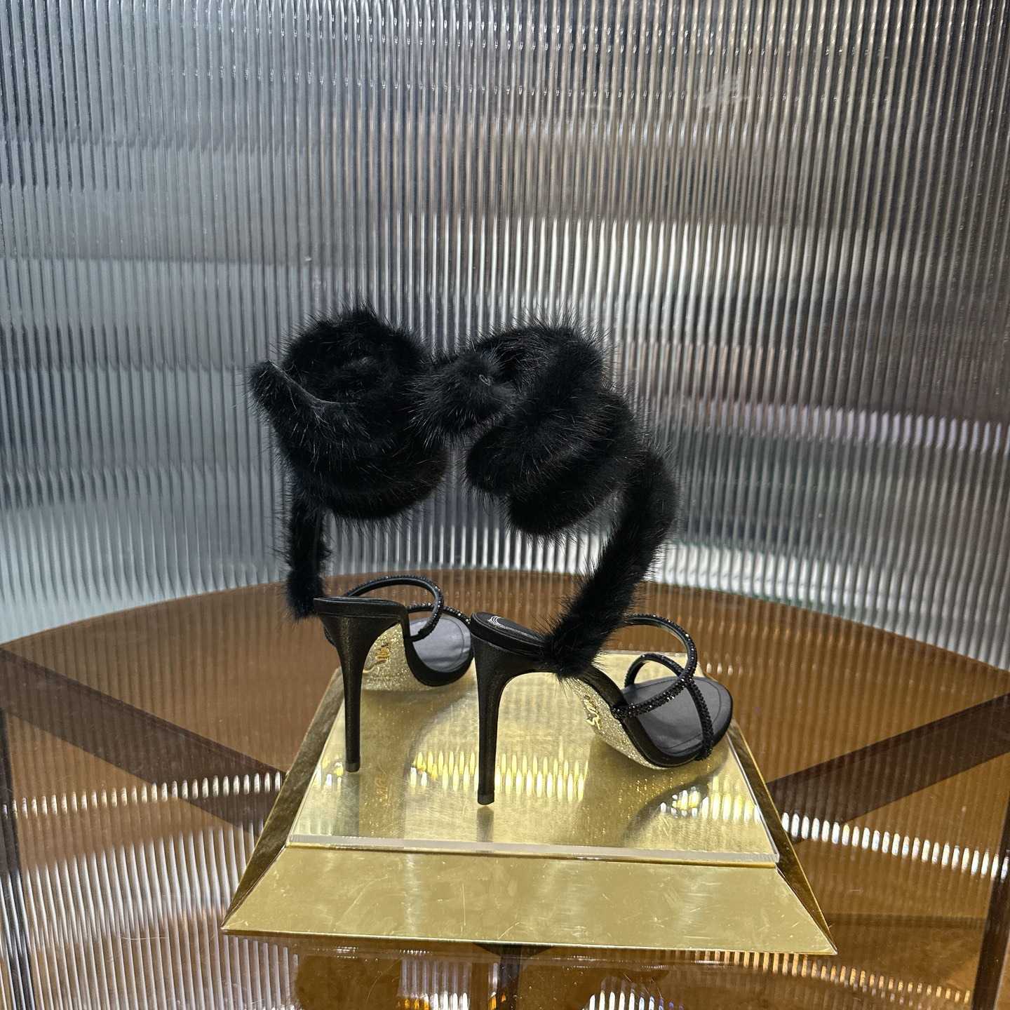 Rene Caovilla Lapin Fur-embellished 95mm Sandal   - FashionPlug