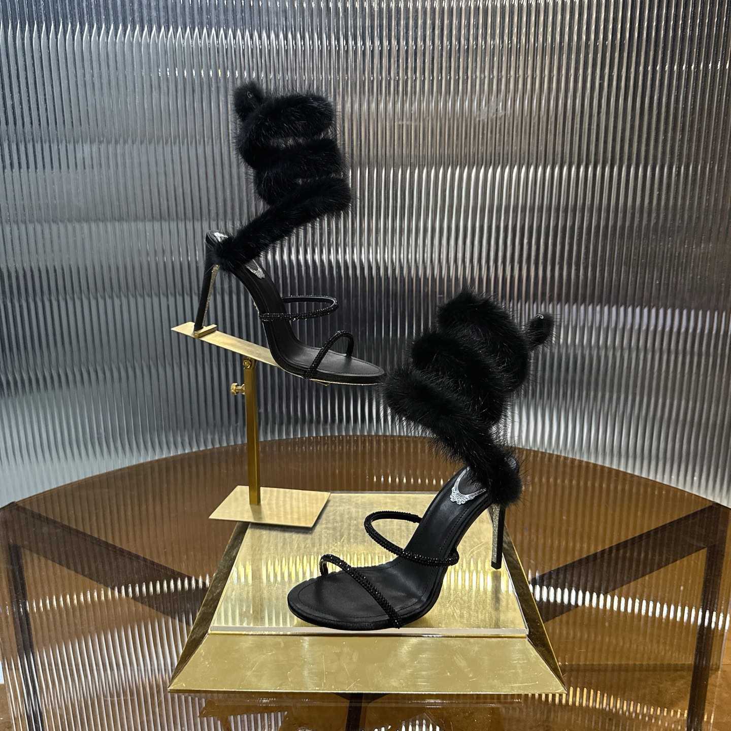 Rene Caovilla Lapin Fur-embellished 95mm Sandal   - FashionPlug