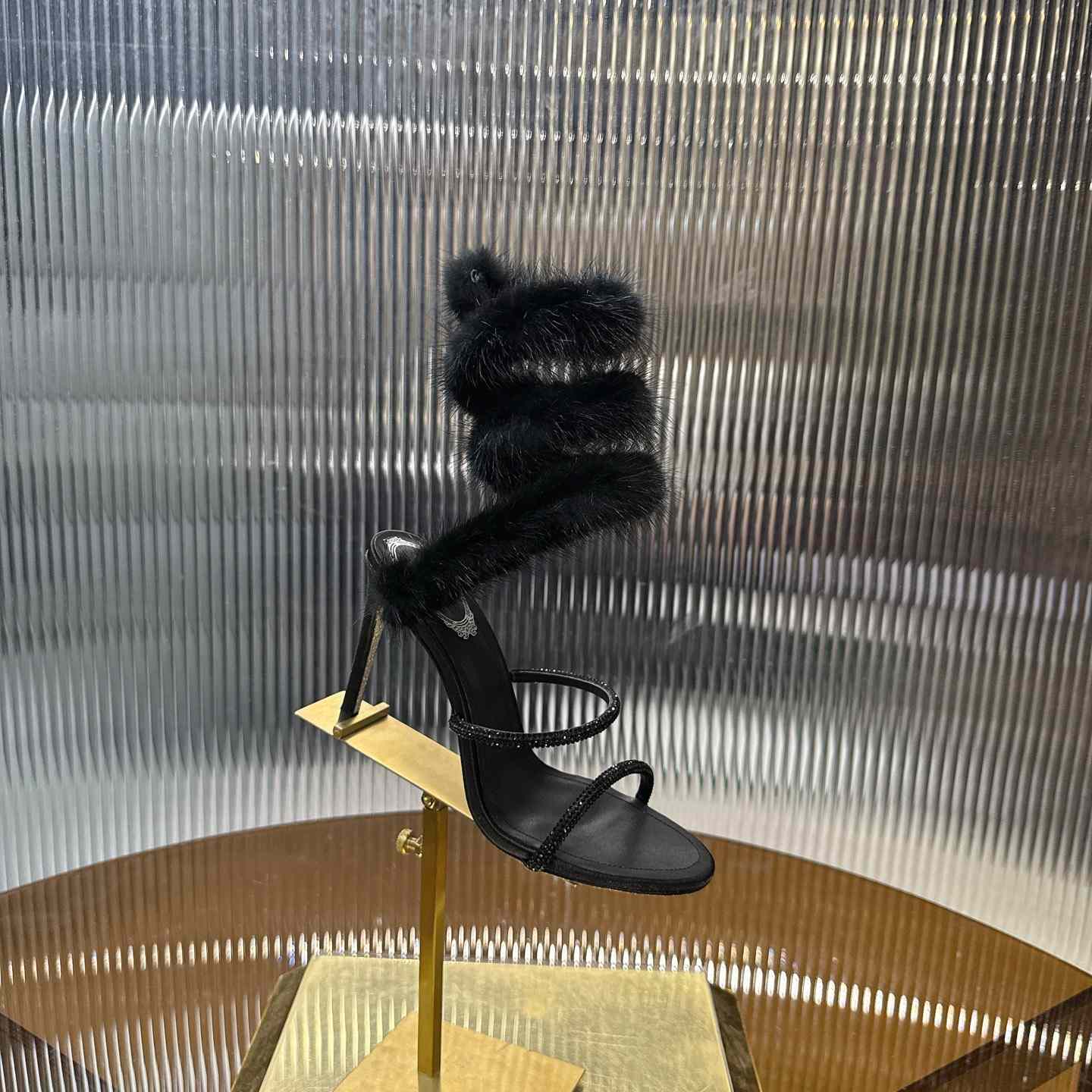 Rene Caovilla Lapin Fur-embellished 95mm Sandal   - FashionPlug