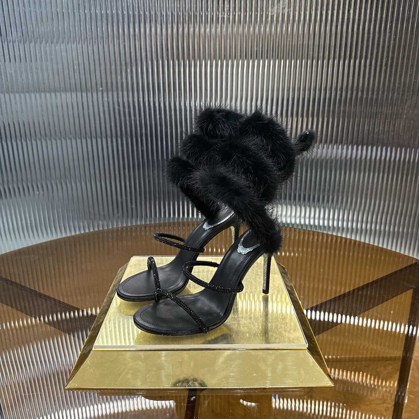 Rene Caovilla Lapin Fur-embellished 95mm Sandal   - FashionPlug