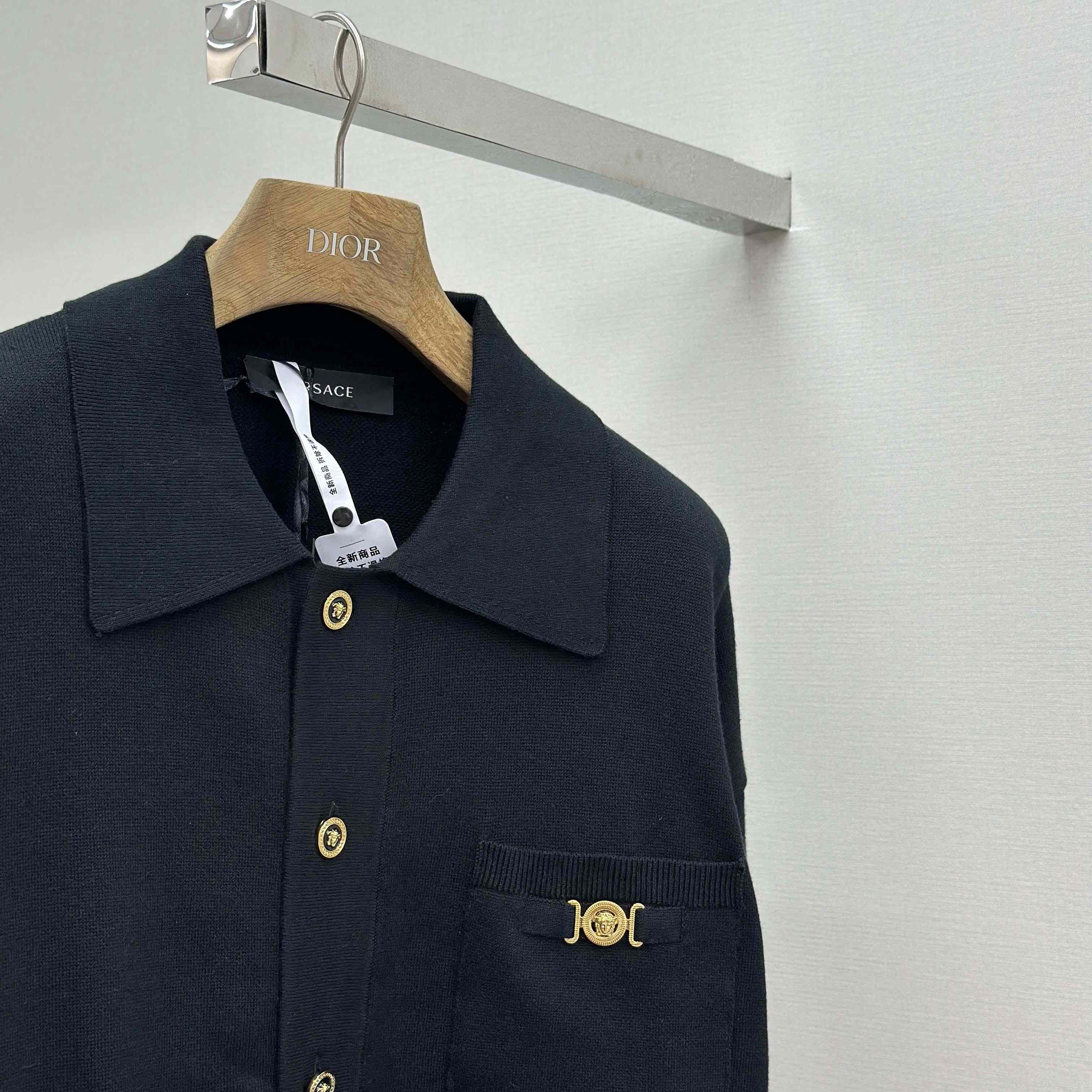 Versace Cashmere-Blend Knit Polo Cardigan - FashionPlug
