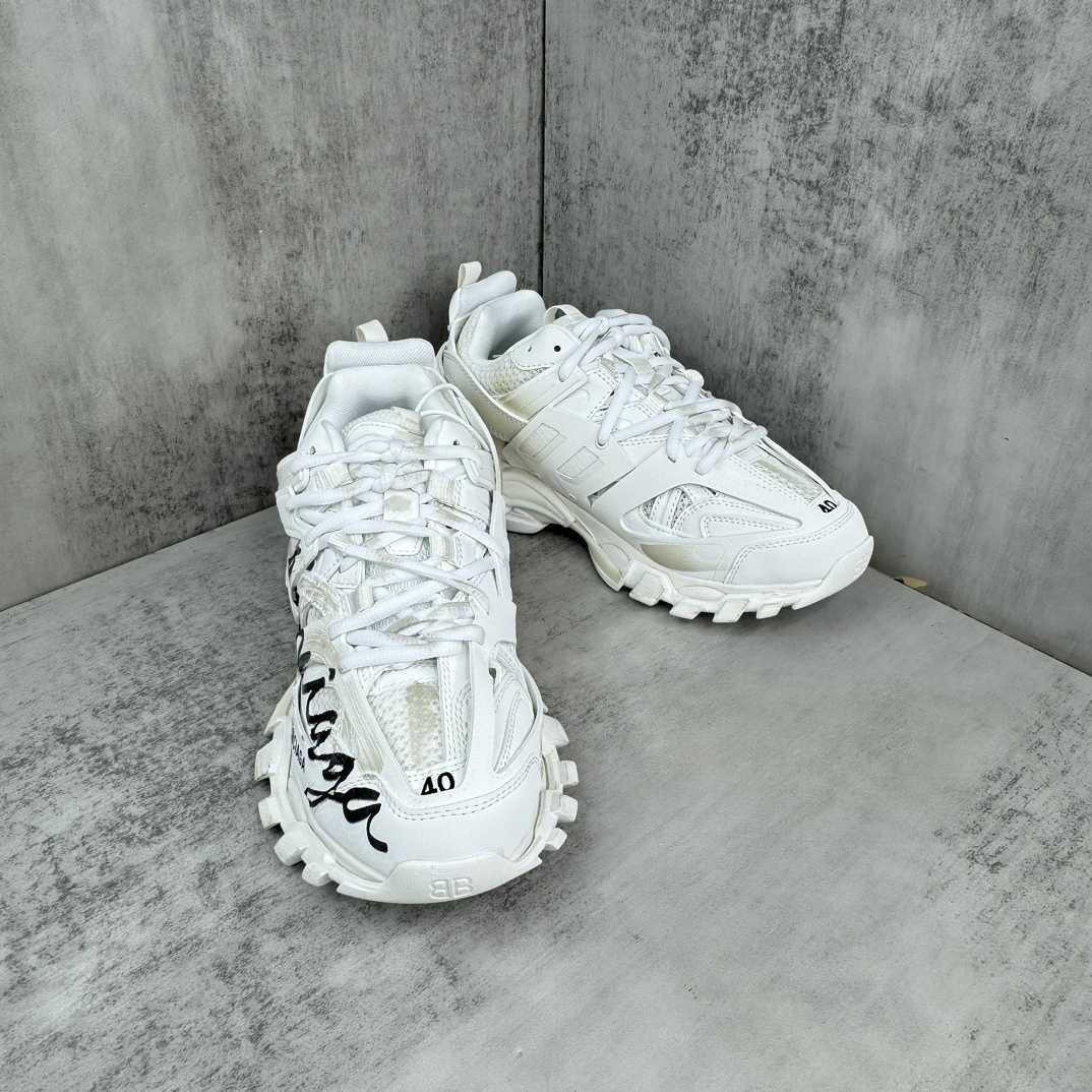 Balenciaga Track Signature Sneaker In White - FashionPlug