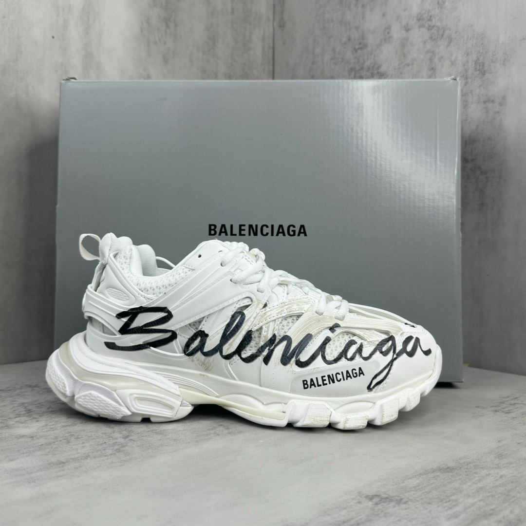 Balenciaga Track Signature Sneaker In White - FashionPlug