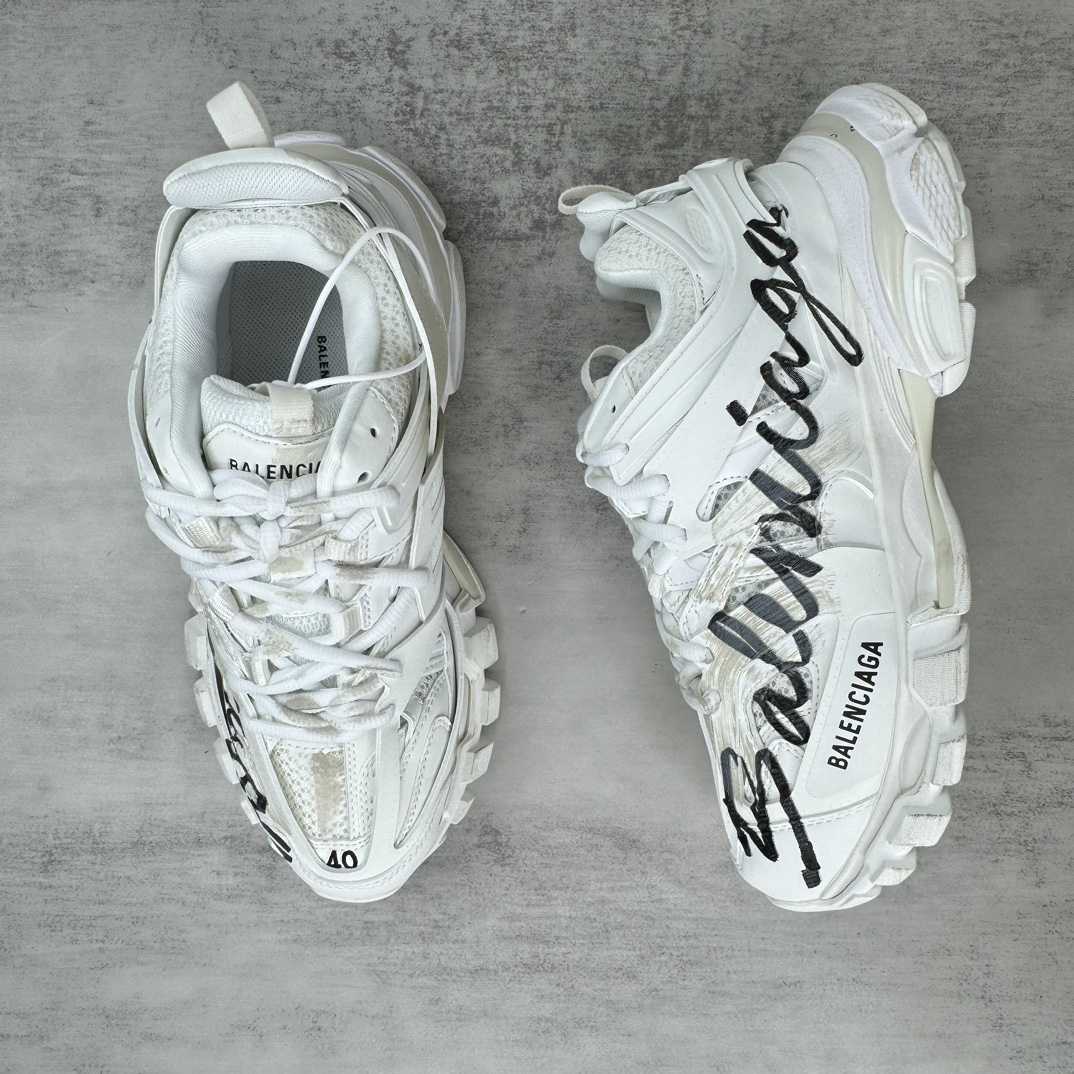 Balenciaga Track Signature Sneaker In White - FashionPlug