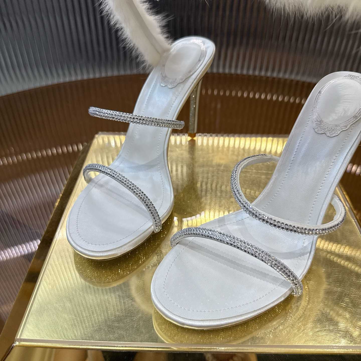 Rene Caovilla Lapin Fur-embellished 95mm Sandal   - FashionPlug