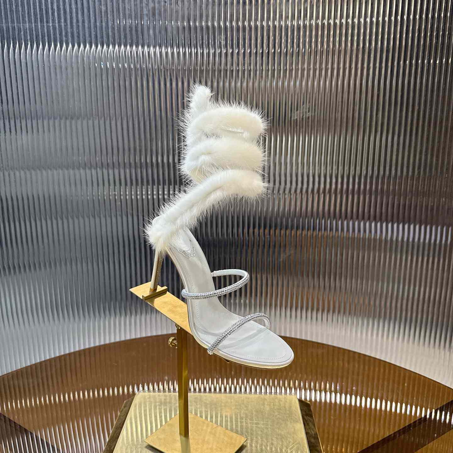 Rene Caovilla Lapin Fur-embellished 95mm Sandal   - FashionPlug