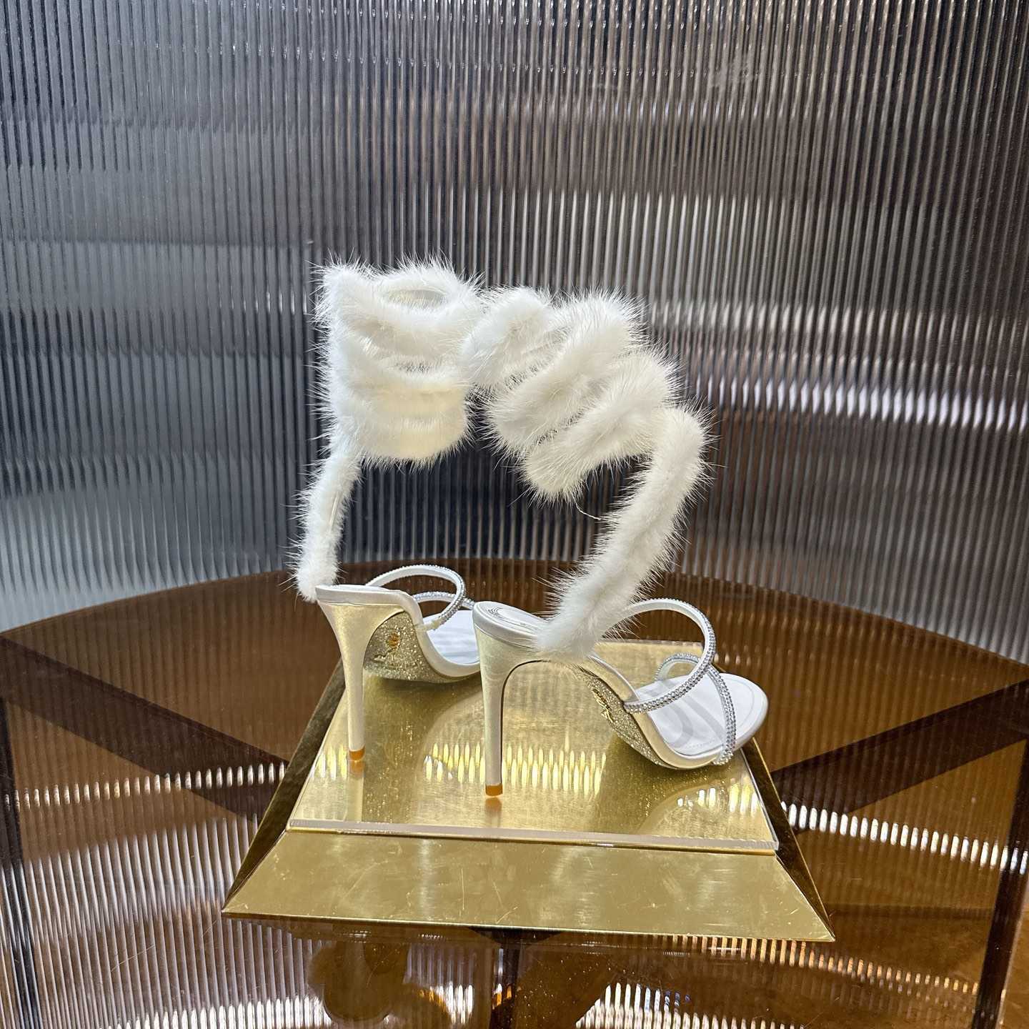 Rene Caovilla Lapin Fur-embellished 95mm Sandal   - FashionPlug