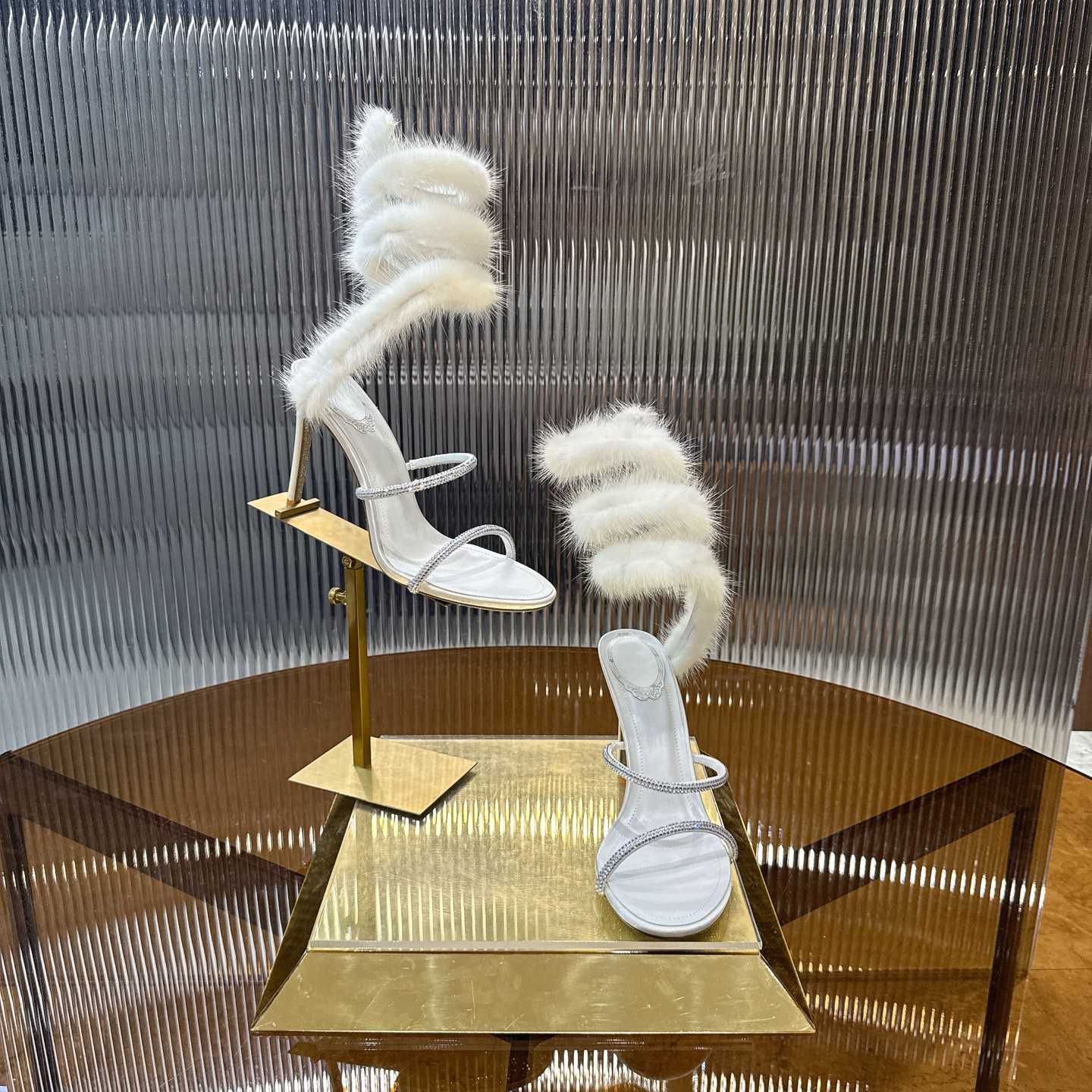 Rene Caovilla Lapin Fur-embellished 95mm Sandal   - FashionPlug