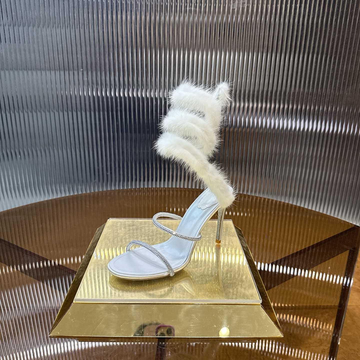 Rene Caovilla Lapin Fur-embellished 95mm Sandal   - FashionPlug